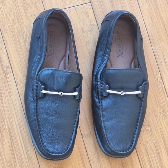 Section X Men's Darion Leather Bit Buckle Drivers size 9.5 Black Loafers Brazil - Picture 2 of 16